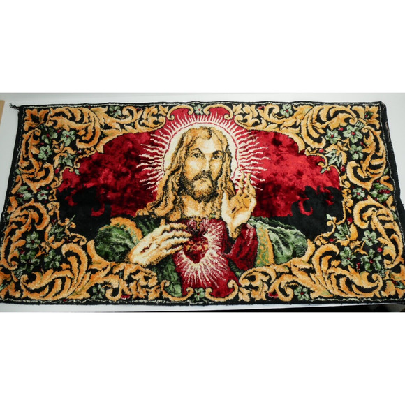 VTG Christian Sacred Heart of Jesus & Angels Tapestry Made in Lebanon 37”x20” - Picture 1 of 12
